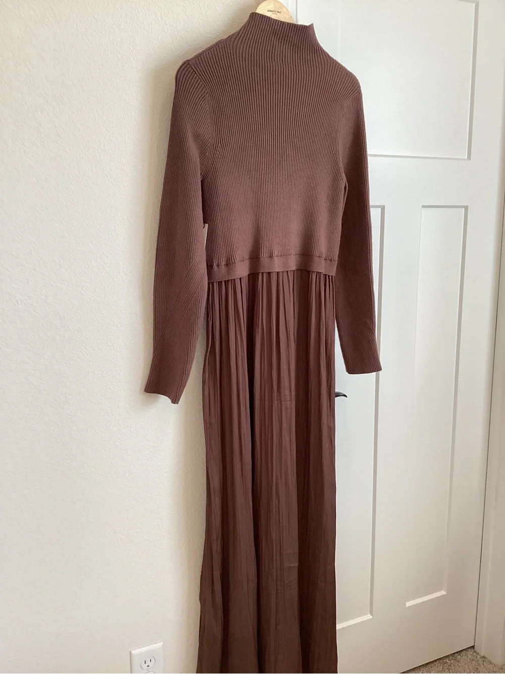 Anthropologie Thea Twofer Long-Sleeve Maxi Dress New XL Silky Root Beer Brown